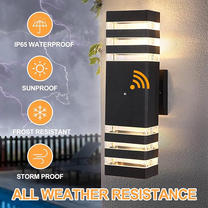 Dusk to Dawn Outdoor Wall Lights 2 Pack, IP65 Waterproof Modern Exterior Light Fixture, 3000K Warm White 3-Layer Up and Down Outdoor Wall Sconce for House Front Porch Garage