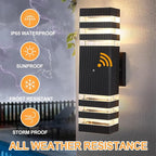 Dusk to Dawn Outdoor Wall Lights 2 Pack, IP65 Waterproof Modern Exterior Light Fixture, 3000K Warm White 3-Layer Up and Down Outdoor Wall Sconce for House Front Porch Garage