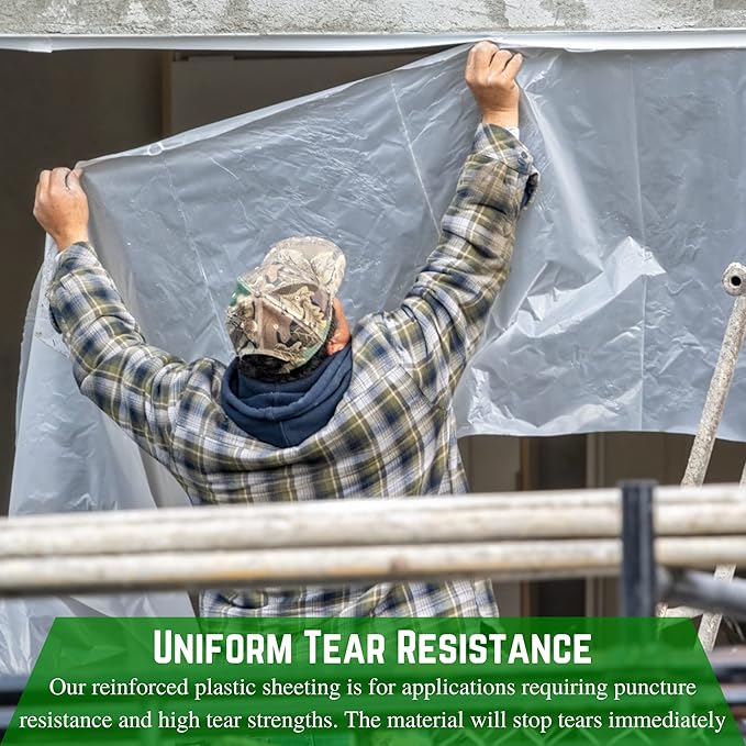 Farm Plastic Supply - Dura Skrim String Reinforced Clear Plastic Sheeting - 6 Mil - (12' x 100') - Reinforced Poly Film Tear Resistant, Weatherproof, Vapor Barrier Polyethylene Roll for Construction