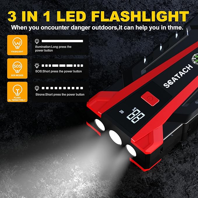 Scatach 011 Car Battery Jump Starter,4000A 12V Jump Starter Battery Pack (up to 10.0L Gasoline and 8.0L Diesel Engine), Portable Jump Box with 3 Modes Flashlight and Jumper Cable Black