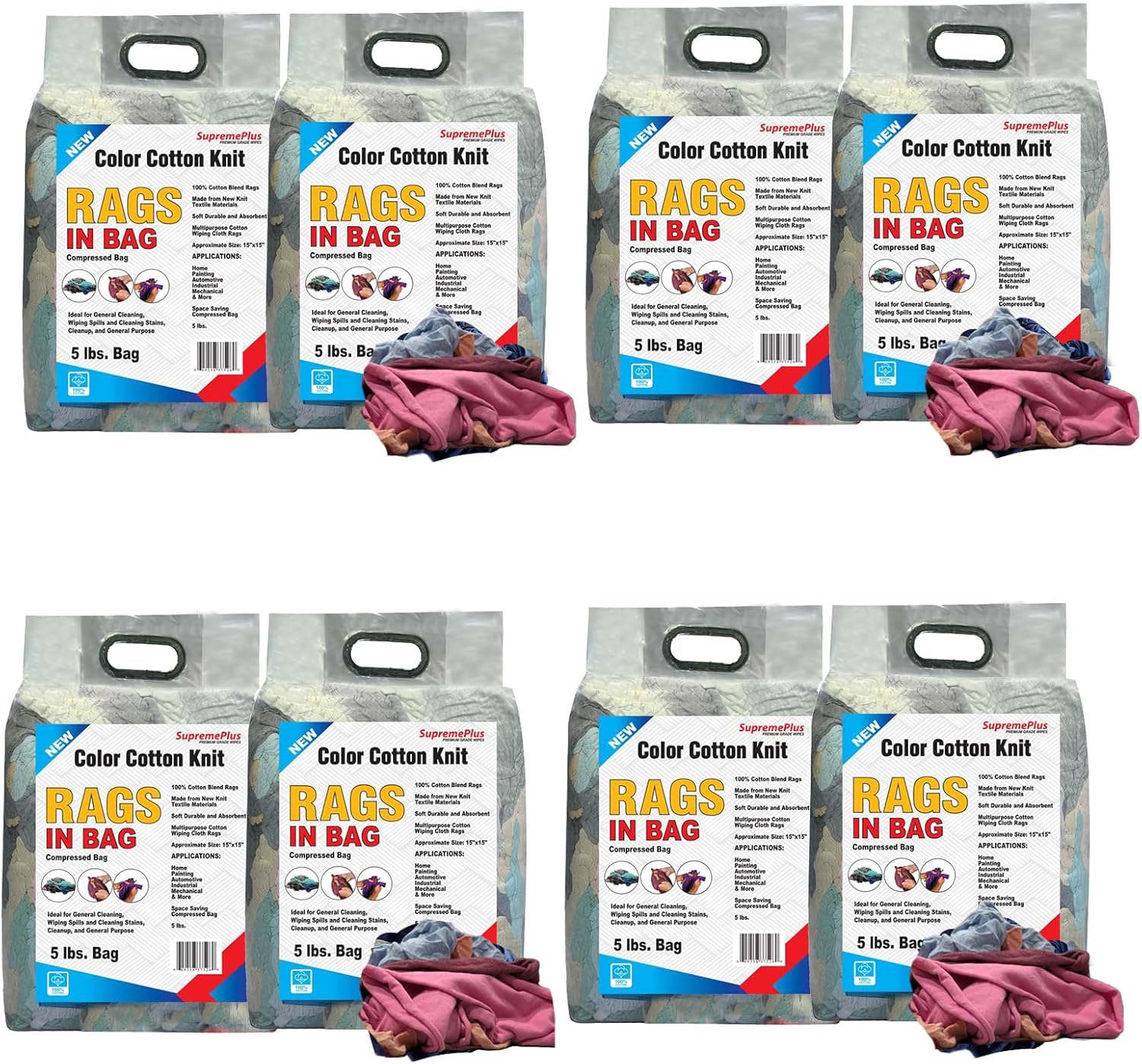 Premium Color Knit Cleaning Rags (5 lb. Bag - Pack of 8) – Shop Rags Bulk for Workshops, Mechanics, Painters, and Home Use, Multipurpose Cotton T-Shirt Rags