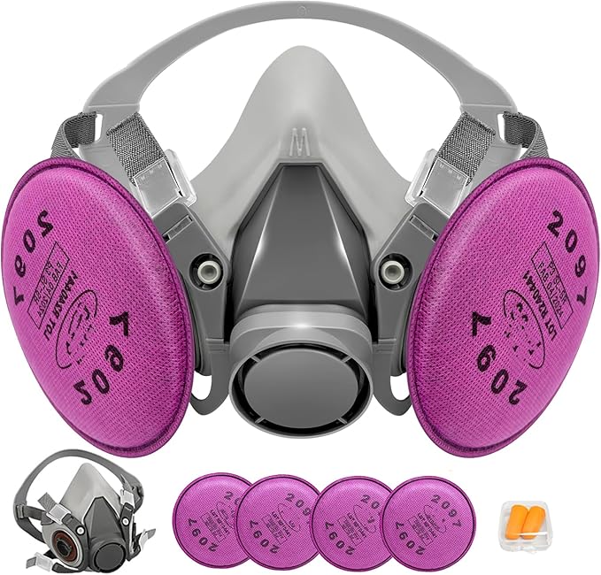 Respirator Mask with Filters, Reusable Half Face Respirator Mask for Asbestos, Resin, Fume, Dust, Welding, Painting