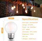 Frosted G16.5 Led Bulb, Matt Vanity Globe Light Bulbs, E26 Dimmable Globe Small Round Edison Light Bulbs, 6w 4000k Vintage LED Filament Edison Bulb