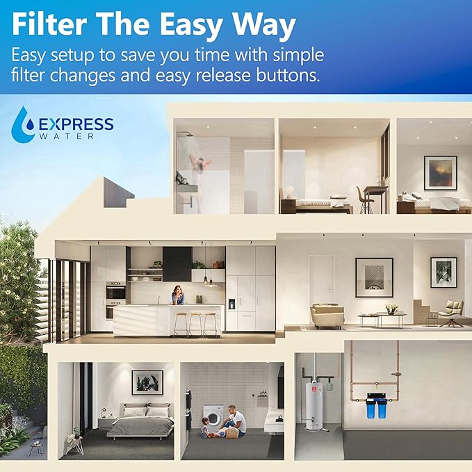 Express Water - Whole House Water Filter System - 2-Stage Water Filtration System - Sediment & Carbon Filters - Reduce Harmful Contaminants - Clean Drinking Water - Includes Easy Release, and 1” Inch