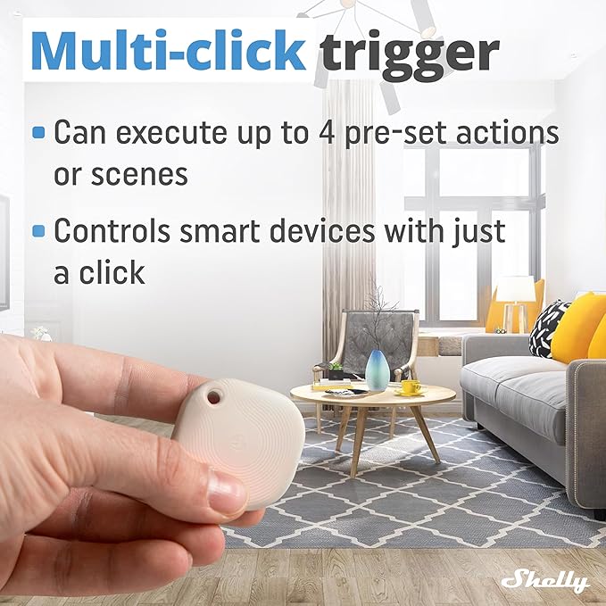 Shelly Blu Button Tough Ivory | Bluetooth-Operated Multi-click Action and Scenes Activation Button | Versatile Control | Home Automation | IP54 Waterproof | Highly resilient | Broad range