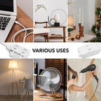 HBN Indoor Extension Cord, 6ft 3 Pack, White, 3 Outlets with Safety Cap Included, 2 Prong Polarized Plug, Perfect for Homes, Offices, and Kitchens