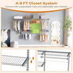 Giantex Closet Organizer System, Wall-mounted Custom Closet Kit w/Adjustable Storage Shelves, Wardrobe Clothes Rack w/Hanging Rods, Perfect for Coats, Pillows, Blanket (Gray, 98.5"x13.5"x48)
