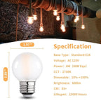 Frosted G16.5 Led Bulb, Matt Vanity Globe Light Bulbs, E26 Dimmable Globe Small Round Edison Light Bulbs, 6w 2700k Vintage LED Filament Edison Bulb