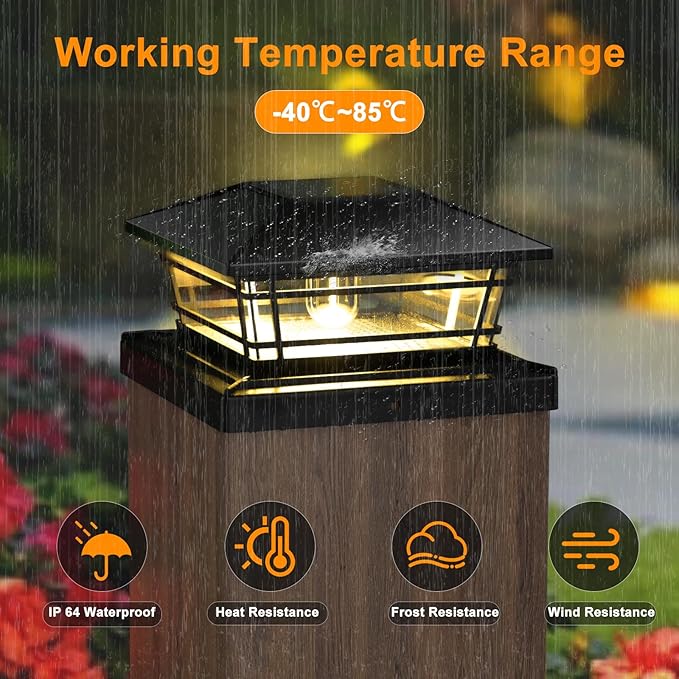 Solar Post Cap Lights Outdoor 8Pack [LED Bulb, 2 Brightness Setting] Fence Post Solar Lights Waterproof for 4x4 5x5 or 5.5x5.5 Wood Posts, Warm Bright Bulb Lighting for Garden Deck Yard
