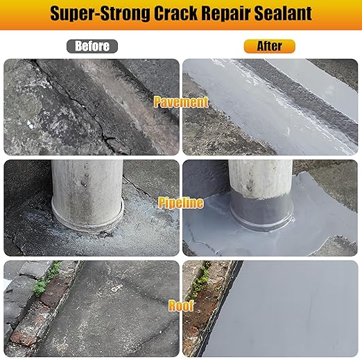 Concrete Crack Filler, Self Leveling Cement Crack Sealant, Quick-Drying Sealing Adhesive Repair Sealer for Driveways, Sidewalks, Patios, Waterproof Outdoor Joint Caulking Glue, Gray