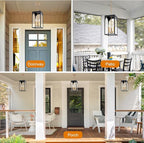 VINLUZ 3 Lights Outdoor Pendant Light Fixture in Black and Brushed Brass Finish, Classic Indoor Outdoor Hanging Lantern Lighting with Clear Glass Shade for Porch Entryway Hallway