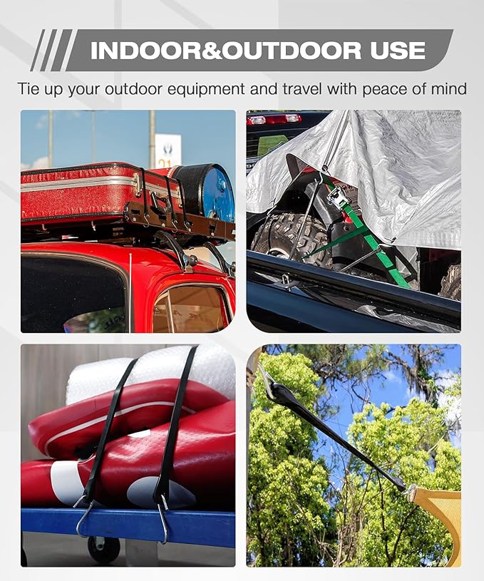 Bungee Cords Heavy Duty Outdoor 21", 10 Pack Rubber Bungee Straps with Metal S Hooks, EPDM Tarp Straps for Cargo, Canopy, All-Weather Use, 180 lbs Load