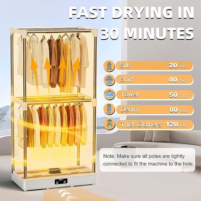 Clothes Dryer, Portable Foldable Drying Machine with Timer, Easy Carry Laundry Drying Wardrobe with Large Capacity, Electric Dryer/Rack for Home | Appartments | RV (Blue DF1)