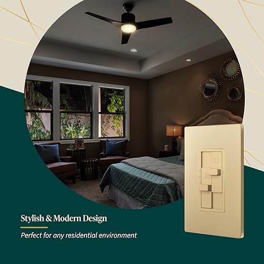 TOPGREENER Kalide Combo Dimmer Switch with 3-Speed Fan Control, Light and Fan Combination Switch, Single Pole, 2.5A, 200W LED/CFL, Neutral Wire Not Required, TGDSFS3-GD,Gold