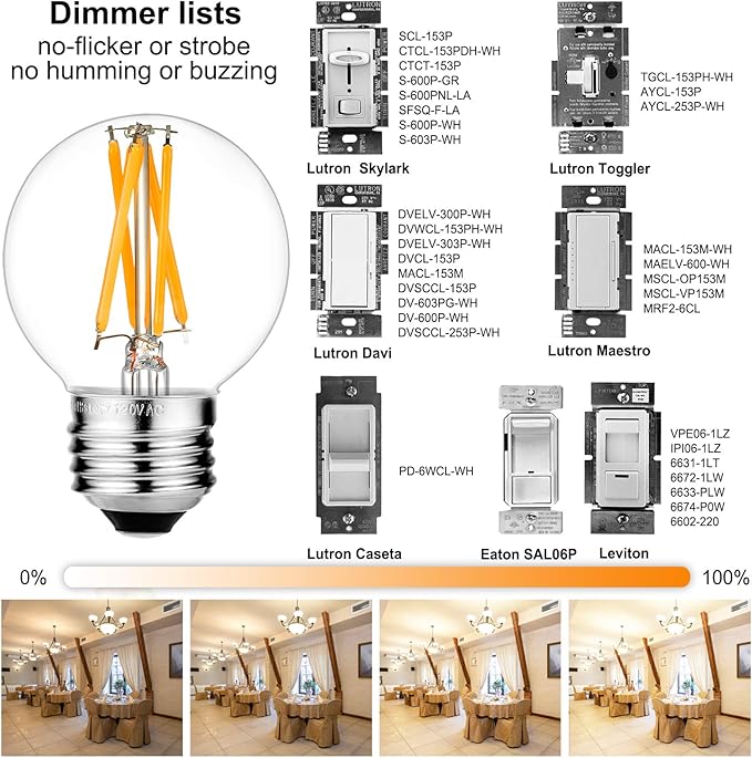 LiteHistory Dimmable E26 Edison Bulb G16.5 Light Bulb 6W Equal 60 watt Light Bulb AC120V Warm 2700K E26 led Bulb for Pendant,Chandeliers,Vanity,Wall sconces Edison Light Bulbs 60 Watt 600lm 6Pack