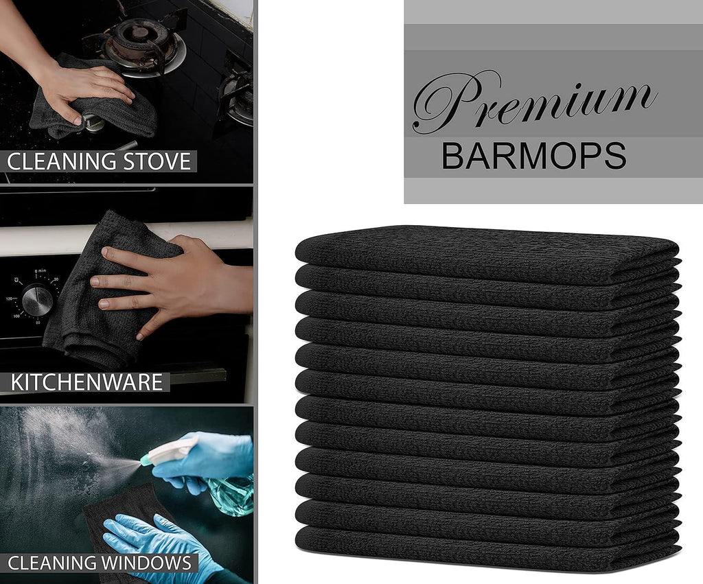 Bar Mop Grey Ribbed 16x19 Pack of 24, 100% Cotton Absorbent Kitchen Towel Dish Towels and Dishcloths Towels Sets Washcloth Restaurant Cleaning Rags Towel