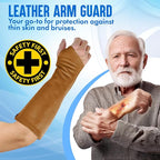 Arm Chaps Leather Protective Sleeves Arm Guard - Prevent Cuts, Scratches & Bruises - Genuine Cowhide - Ideal for Gardening & Construction - Left & Right Form-Fitting. Brown (1 Pair/Large).