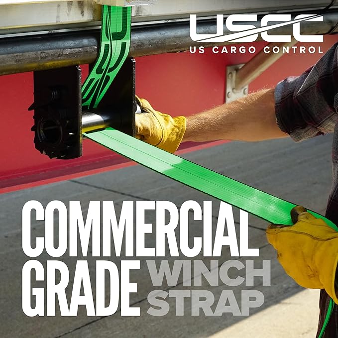 US Cargo Control 4" x 30' Winch Straps with D-Rings (2-Pack), 5,400 LBS Working Load Limit, Heavy Duty Flatbed Tie Downs, Green 4 Inch Straps for Flatbed Trailers, Trucks, and Cargo Securement