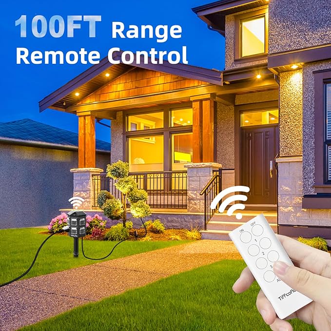 Outdoor Remote Control Power Strip, 9FT Extension Cord Waterproof, Independent Control Outlets, 6 Grounded Outlets for Outdoor Decorations, 14 AWG, 15A/1875W, ETL Listed (9 FT)