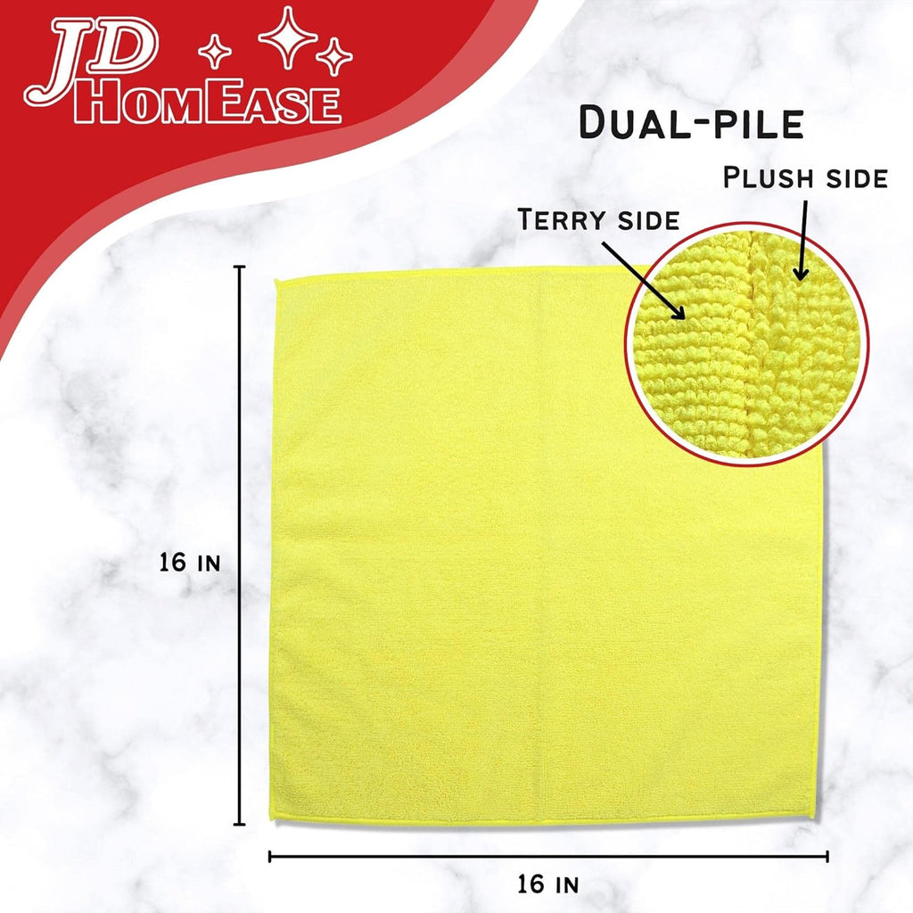 Microfiber Cleaning Cloths,12 Pack, 16"x16", All-Purpose, Softer, Highly Absorbent, Lint-Free, Reusable, Washable Pro Towels, Yellow, for House, Kitchen, Bathroom, Car, Office