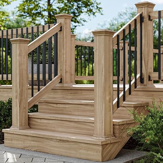 60 Pack Deck Balusters with End Caps&Screws 26 inch Rectangle Staircase Baluster Upgraded Metal Railing Spindles Kit for Decks,Porch
