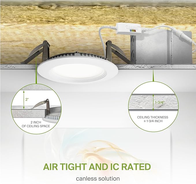 ASD LED Recessed Lighting 4 Inch, Round Commercial Downlight, Mini Panel with Baffle Trim, 4" 12W 120-277V CCT Selectable 2700/3000/3500/4000/5000K, Dimmable Ceiling Light Fixture, White, ETL, 6 Pack