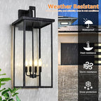 tewei 26in Large Size Dusk to Dawn Outdoor Wall Lights, Matte Black Exterior Lighting Fixtures, Modern Outdoor Porch Lights for House with Clear Shade, Outdoor Wall Sconce Light for Garage(1 Pack)