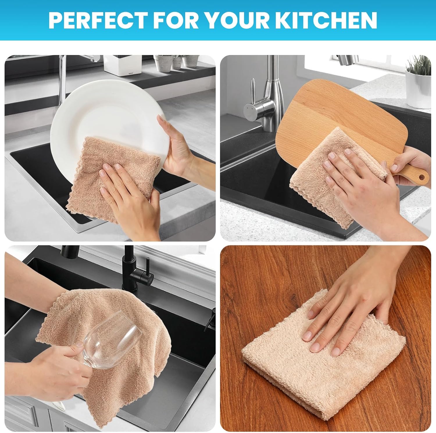 12 Pack Cleaning Cloth,Ultra Soft Absorbent Quick Drying Microfiber Cleaning Rags,No Scratches,Reusable,Washable,Lint Free Cleaning Towels for Kitchen,Window,Glass,car,11.8"×11.8"(Camel)