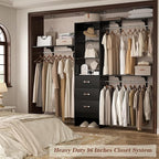 8FT Closet System, 96'' Closet Organizer System with 3 Hanging Rods, Wall Mount Bedroom Wardrobe with 3 Drawers Walk-in Closet, Adjustable Cloth Garment Rack from 5 to 8FT (Cut to Fit), Black