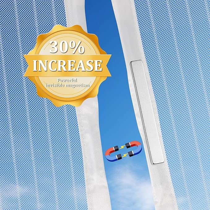 Magnetic Screen Door - Self Sealing, Heavy Duty, Hands Free Mesh Partition Keeps Bugs Out Let Breeze in- Pet and Kid Friendly - Keep Open Feature (White, Fit Door Size 34 x 80 Inch)