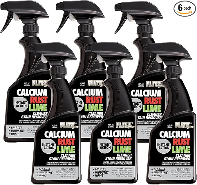 Flitz Calcium, Rust, & Lime Remover - 16oz Bottle of USA-Made Limescale Remover for Toilets, Showers, and More - Powerful Spray that Instantly Eliminates Tarnish, Grease, and Other Grime (6 Pack)