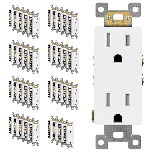 ENERLITES 40 Pack Matte White Decorator Receptacle, Standard Electrical Wall Outlet, 15A 125V, Self-Grounding, 2-Pole, 3-Wire, 5-15R, UL Listed, 61502-TR-MW, Tamper Resistant