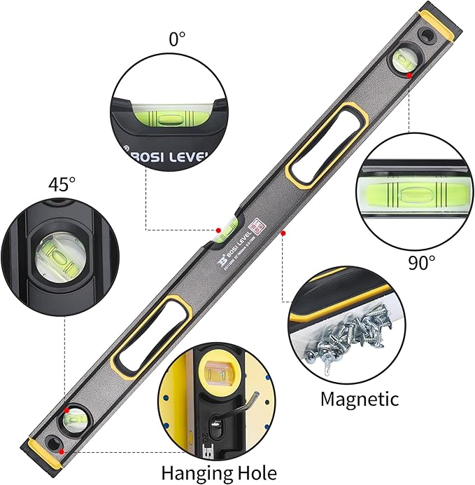 Magnetic Bubble Level, 32 inch, with 180°/45°/90° Angles 800MM Level