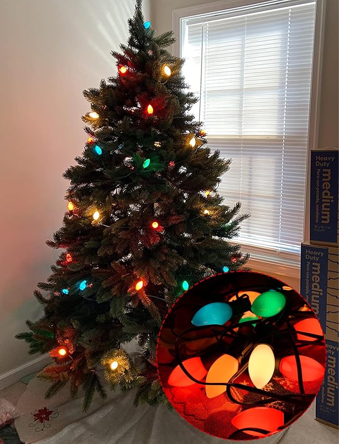 SUNSGNE C9 LED Christmas Multicolor Replacement Light Bulbs, 25 Pack Vintage Shatterproof Colored Christmas Light Bulbs, E17 Intermediate Base