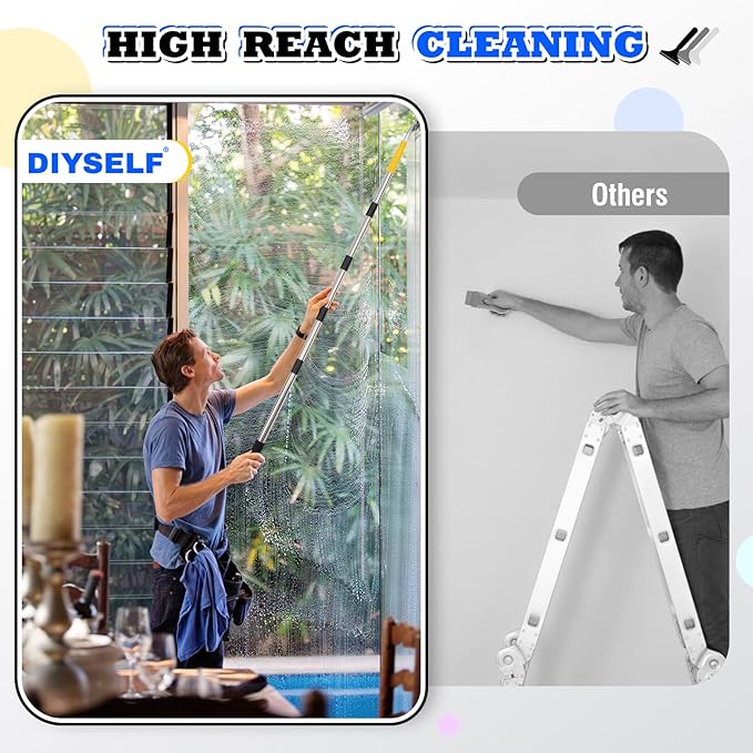 DIYSELF Scraper Tool 5.4ft (65in) Adjustable Floor Scraper Long Handle Heavy Duty Paint Scraper 4 Inch Razor Blade Scraper for Windows Glass Cleaning Shower Gum Tile Scraper Ceiling Scraper