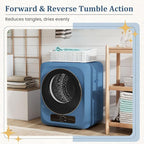 Auertech 1.5 Cu.Ft Portable Clothes Dryer, 850 W Front Load Electric Dryer Machine with Stainless Steel Drum, Simple Control Knob, Compact Tumble Dryer for Laundry Apartment, Dorm, RV, Blue