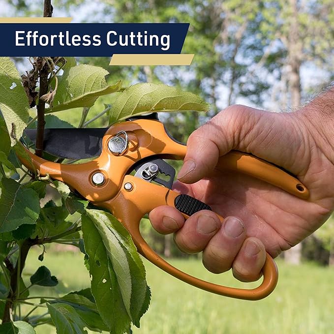 Kings County Tools Ratcheting Hand Pruner | Extra Cutting Strength | Adjust Grip to Activate Ratchet Mechanism | Cast Aluminum with Rubber Grip on Handle | Carbon Steel Blade