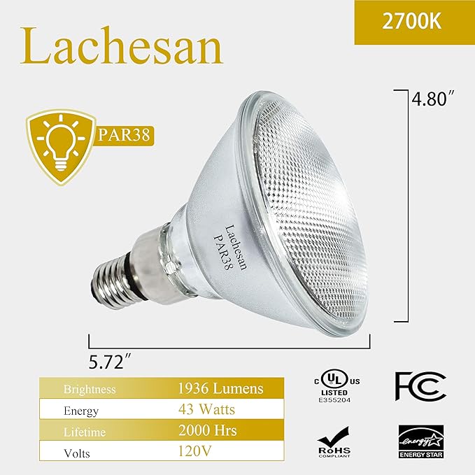 PAR38 Halogen Flood Light Bulbs, 90W Equivalent, 120V, E26 Base, 2700K Warm White Light for Indoor and Outdoor 8 Pack