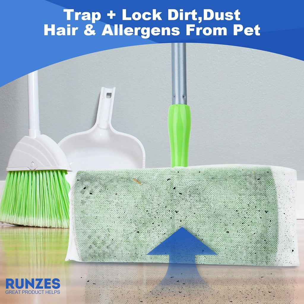 Runzes Dry Sweeping Refills 80Count Mop Pads Duster Cloths White Disposable Cleaning Cloths to Clean Dust,Hair,Dirt