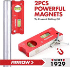 ARROW 4-Inch Torpedo Level, Small Magnetic Leveler Tool with 0°/90° Bubbles, Top-view Window, Aluminium Alloy Frame, Dual SAE and Metric Scales