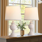 PARTPHONER Retro Table Lamps Set of 2, Bedside Lamp for Bedroom Rustic Farmhouse Table Lamps for Living Room, 22" Vintage Nightstand Lamps with White Shades, White