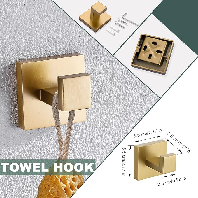 Brushed Gold Bathroom Towel Bar Holder Sets Premium Stainless Steel 4-Piece Bathroom Hardware Set Wall Mounted Bathroom Toilet Paper Holder with Shelf Set.