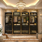 Freestanding 24" Closet System with 2 Wood Drawers, 2FT Small Closet Organizer System with 6 Shelves & Hanging Rod, Walk-in Closet Systems for Small Closets, Black (24"L x 15"W x 80"H)