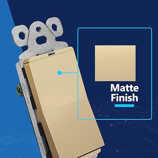 LIDER Minimalist Design Matte Finish Lighted Decorator Switch, Frameless Paddle Light Switch with Locator Light, Grounding Screw, 15A 125V, UL Listed, LS15-1P-GD5P, Gold, 5 Pack