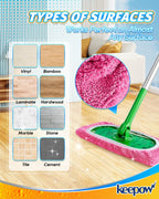 KEEPOW 4 Pack Reusable Mop Pads Compatible with Swiffer Sweeper, Microfiber Washable Pink Swiffer Mop Pads, Dry & Wet Sweeping Mopping Cloths (Pink)