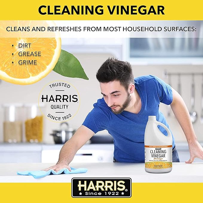 Harris Multi-Purpose White Vinegar Household Surface Cleaner, Orange Scent, 128oz, Easy Pour Funnel Included