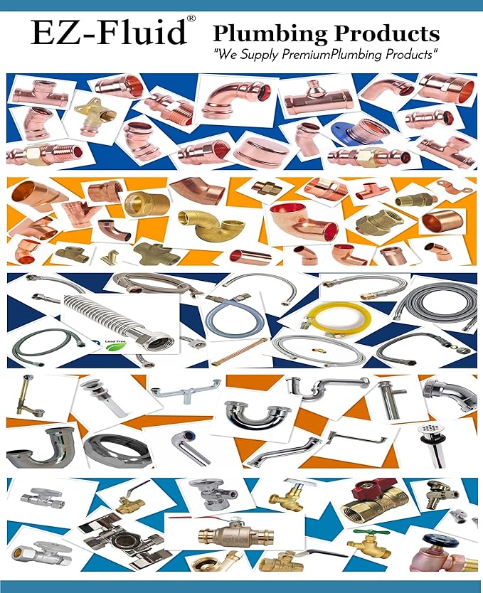 EZ-Fluid 18-Inch Corrugated Flexible LF Copper Hot Water Heater Connector Water Supply line For Female Iron Water Pipe Fitting, 3/4" FIP x 3/4" FIP For Water softener,Water Heater More (1)