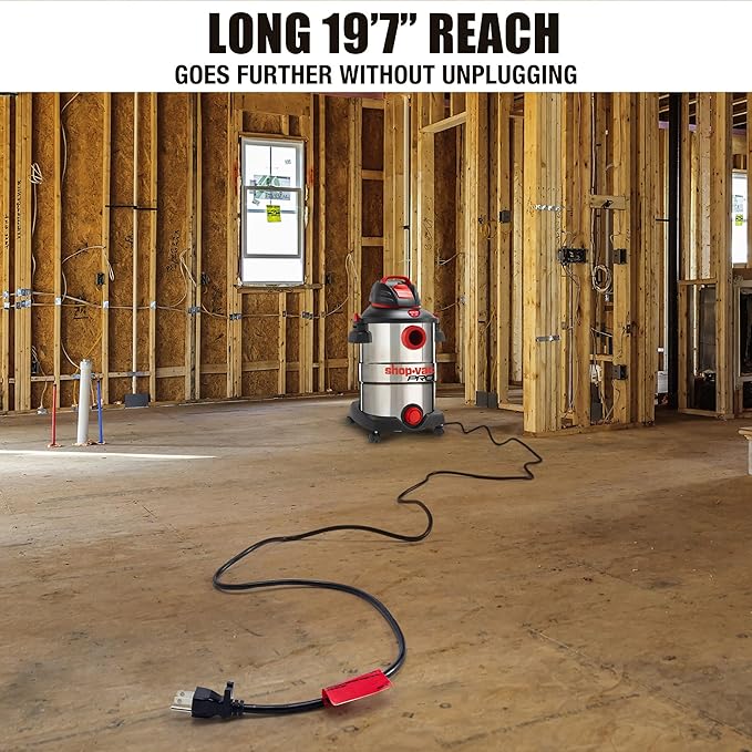 Shop-Vac 12 Gallon 6.0 Peak HP Wet/Dry Vacuum, Stainless Steel Tank, 3 in 1 Function Portable Shop Vacuum with Attachments, Drain Port, Ideal for Jobsite, Garage & Workshop. 5926211