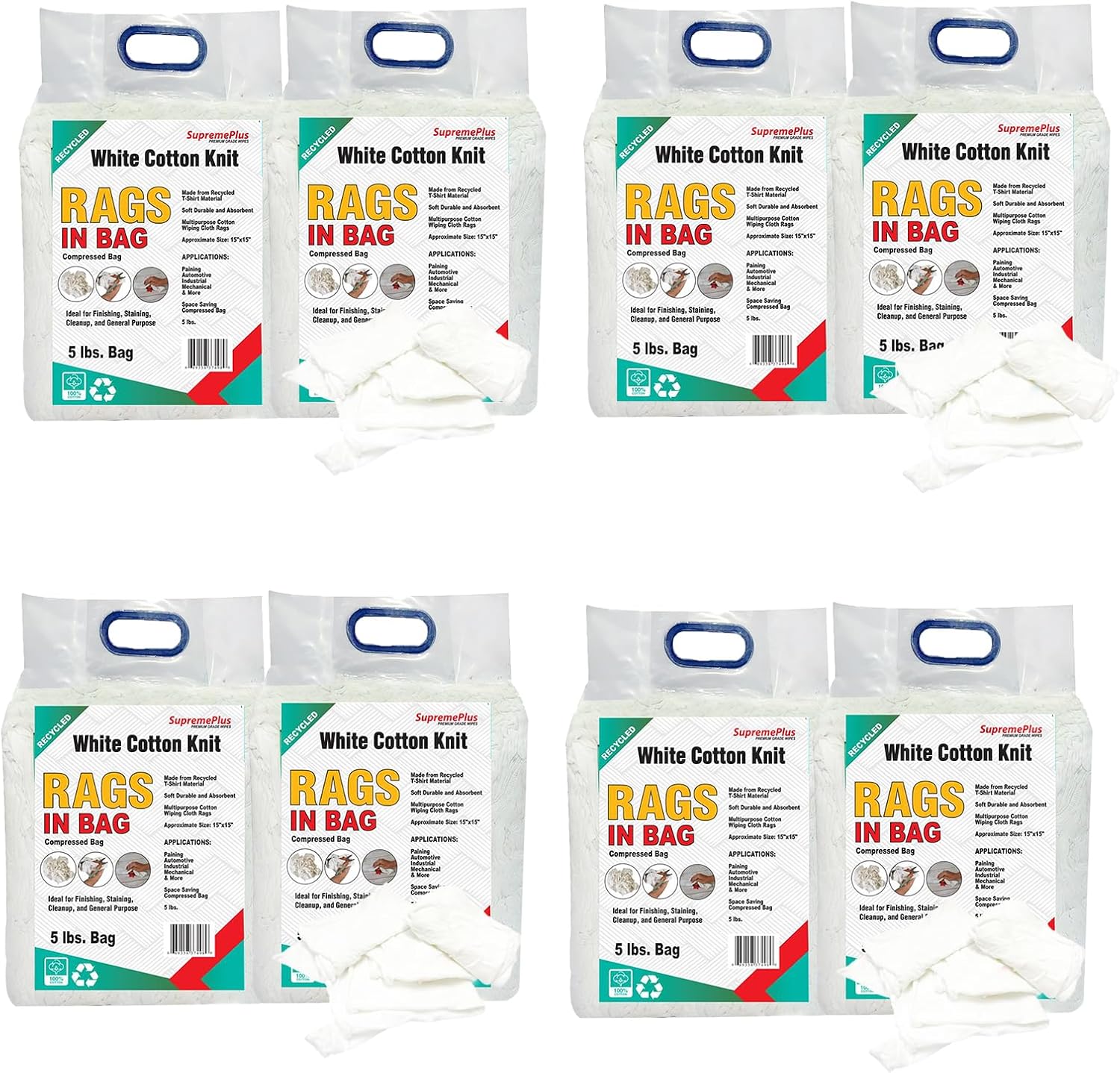 Recycled White T-Shirt Rags (5 lbs. Bag Pack of 8) - Shop Reusable, Washable, & Absorbent All Purpose Rag in, for Painting, Staining, Polishing, Dusting, & General Cleaning