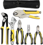 DOWELL Pliers Set - 6-Piece Kit with Groove Joint, Adjustable Wrench, Combination, Locking & Long Nose Diagonal Cutting Pliers